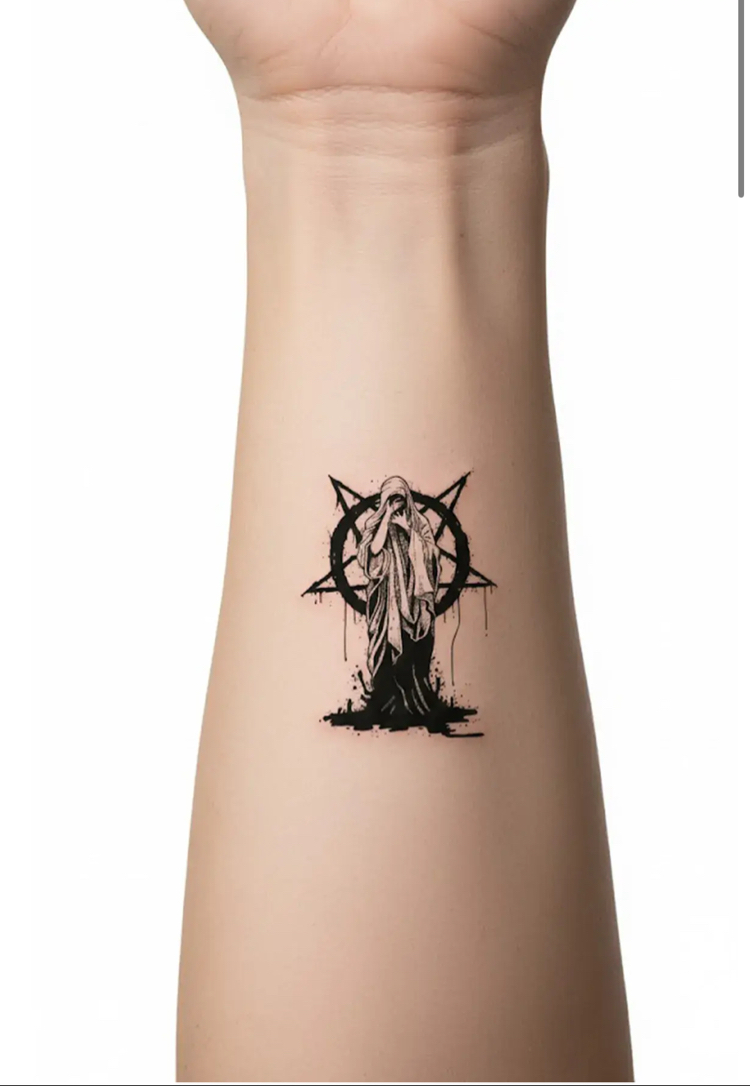 Pentagram desen geçici dövme minimal