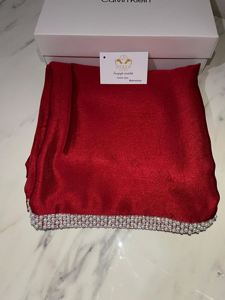 kırmızı incili abiye janjan şal