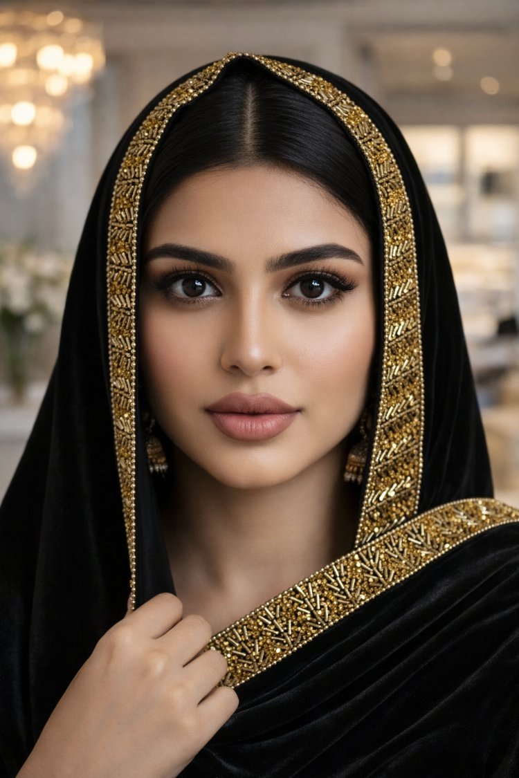 Kristal taşlı siyah şal