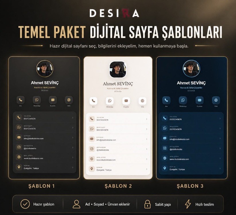 Temel Paket Dijital Kartvizit | Kişiye Özel Mobil Kartvizit Sayfası