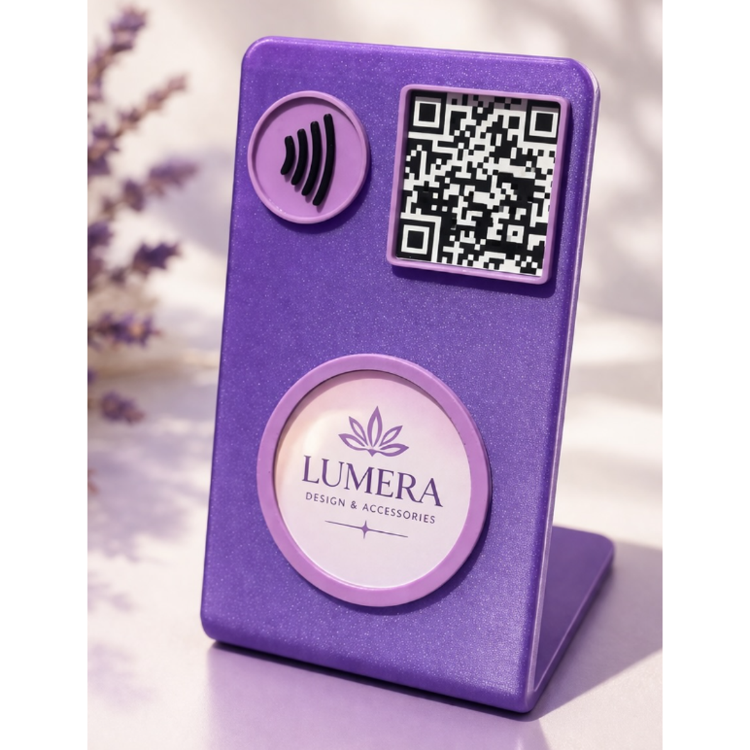 NFC & QR Kodlu Akıllı Masa Standı | Mor Renk | Temassız Sosyal Medya