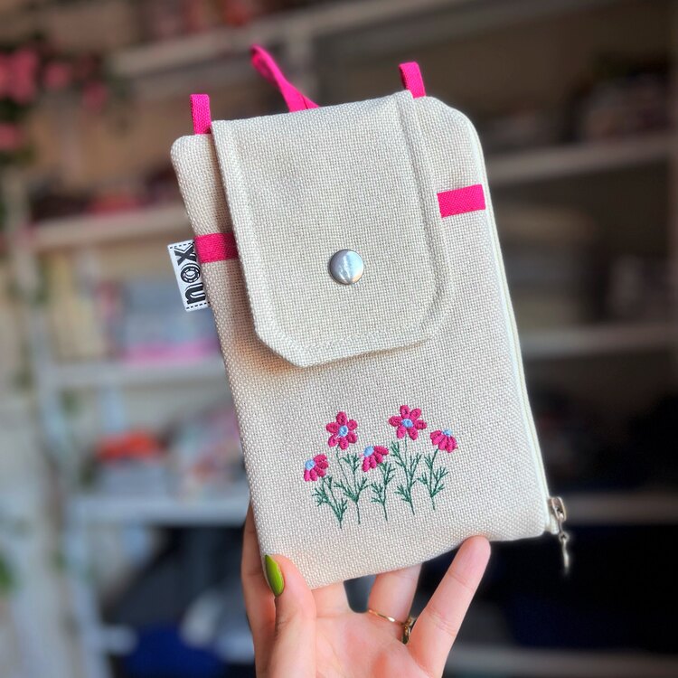 Telefon Bölmeli Cüzdan Çanta (Fuşya Papatya)