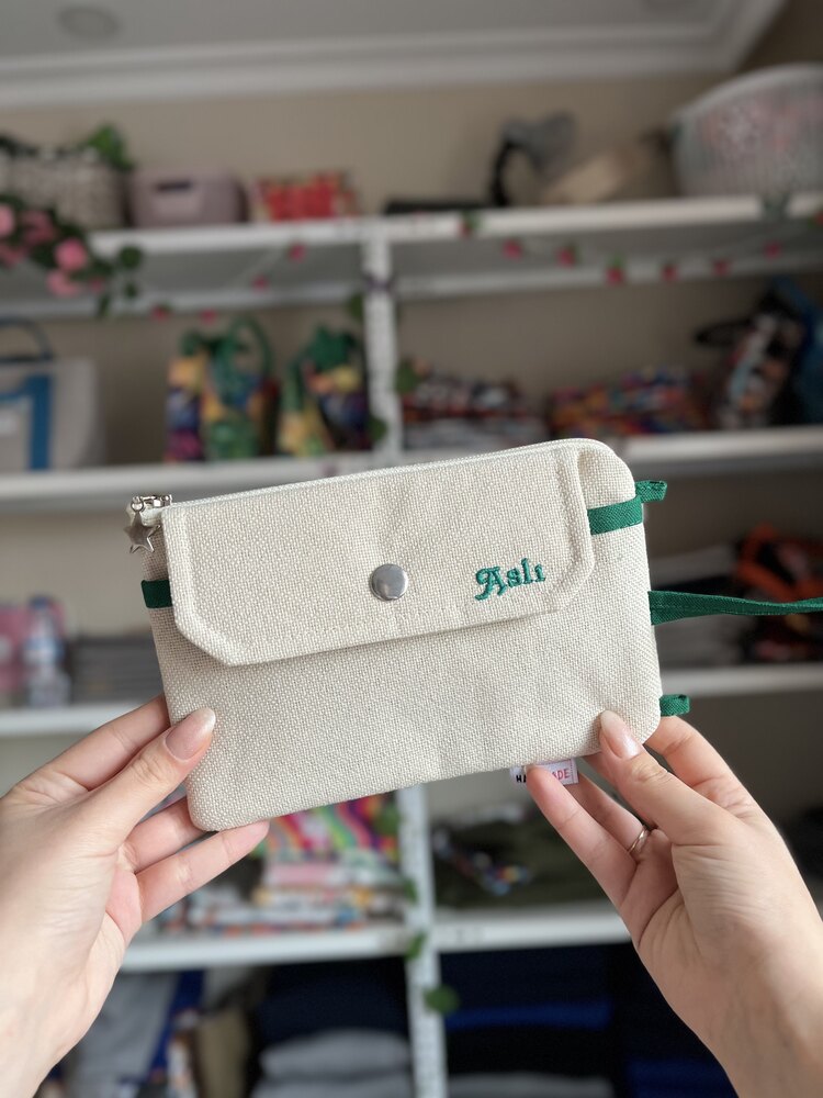 Telefon Bölmeli Cüzdan Çanta(Yeşil Papatya)