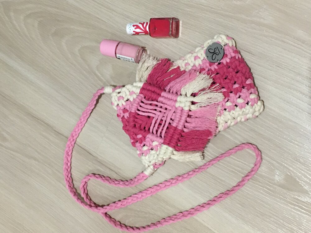 Makrome telefon çantası