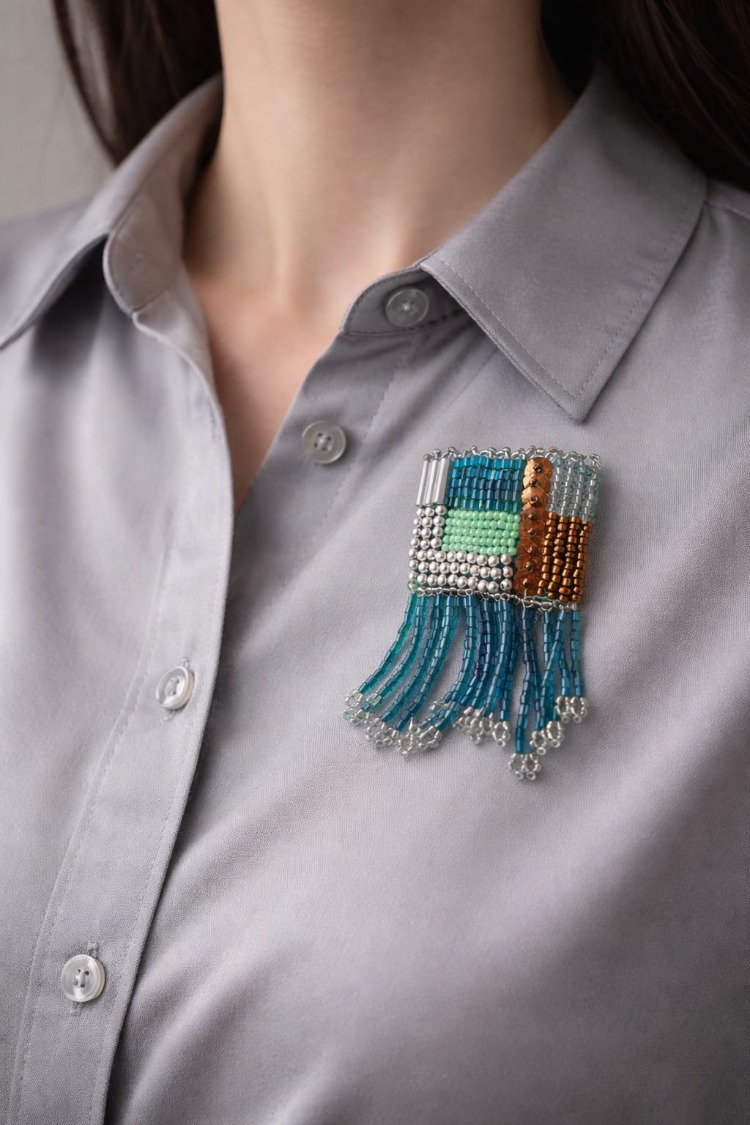 Ocean Mosaic – Handmade Beaded Brooch