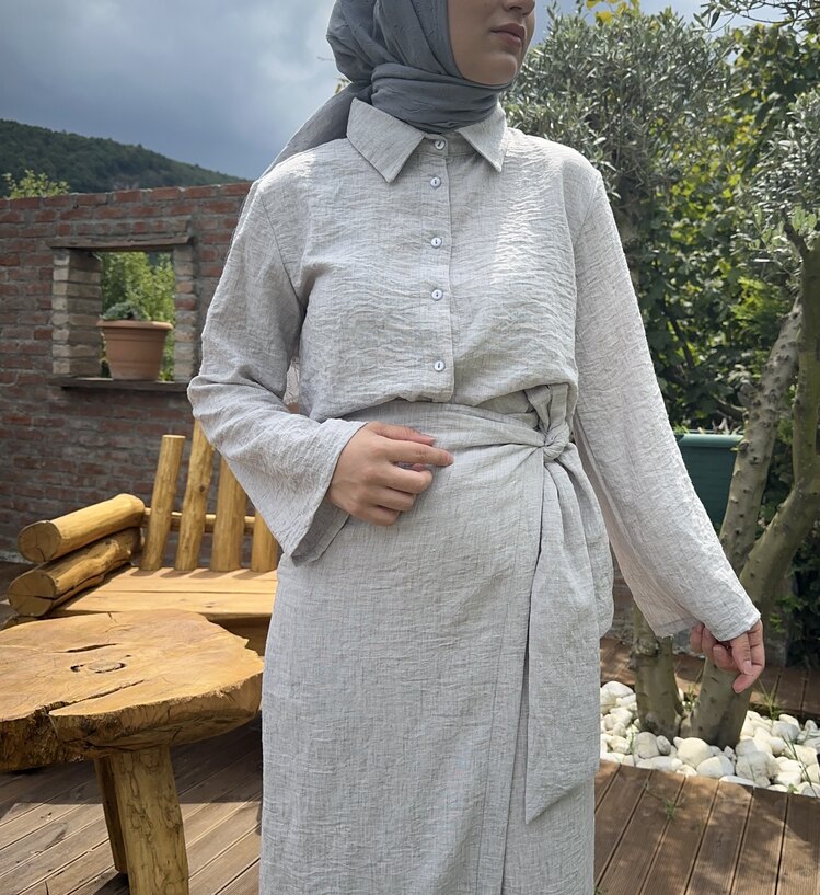 Anvelop bağlamalı etek takım (gri)