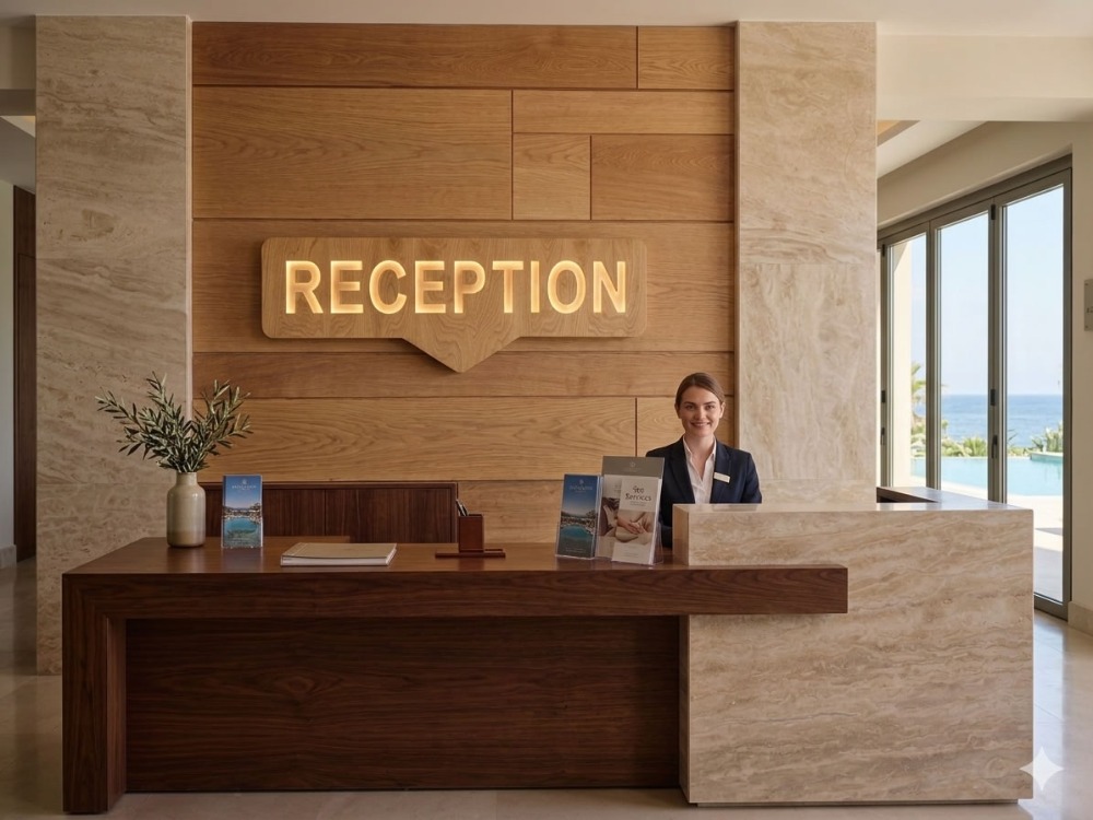 Ahşap Işıklı Reception Tabelası