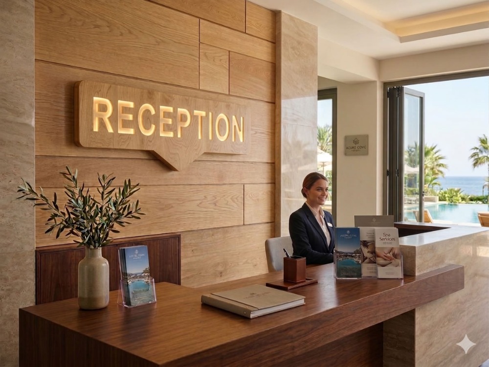 Ahşap Işıklı Reception Tabelası