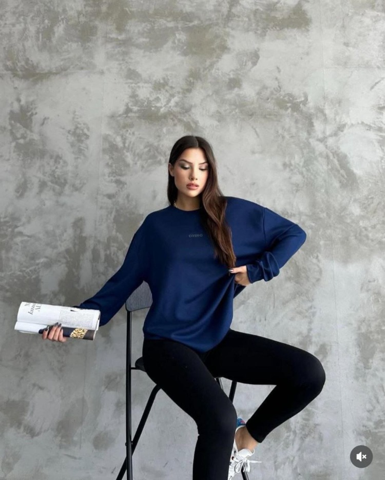Asimetrik kesim Modal Sweatshirt Lacivert