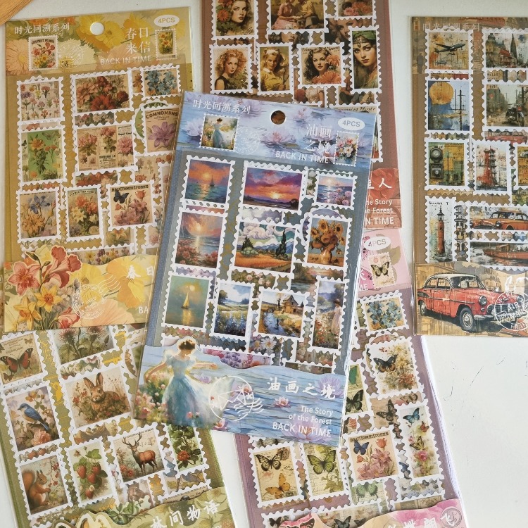 4 sayfa Vintage Pul Stickerlar