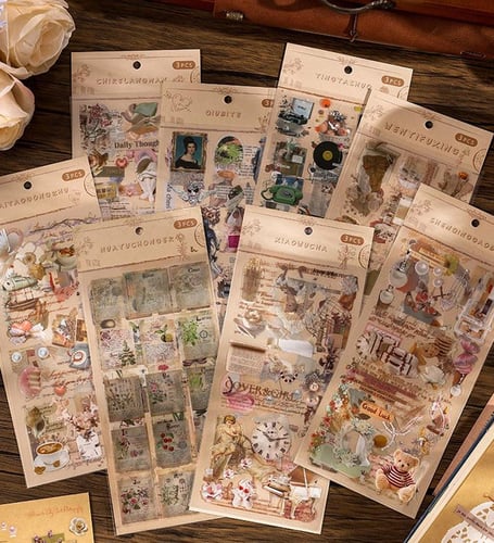 3 Sayfa Vintage Sticker Seti (8 Farklı Model Seçeneği)