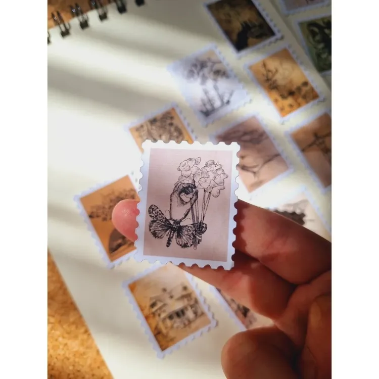 Kraft Eskiz Pul Kutulu Sticker