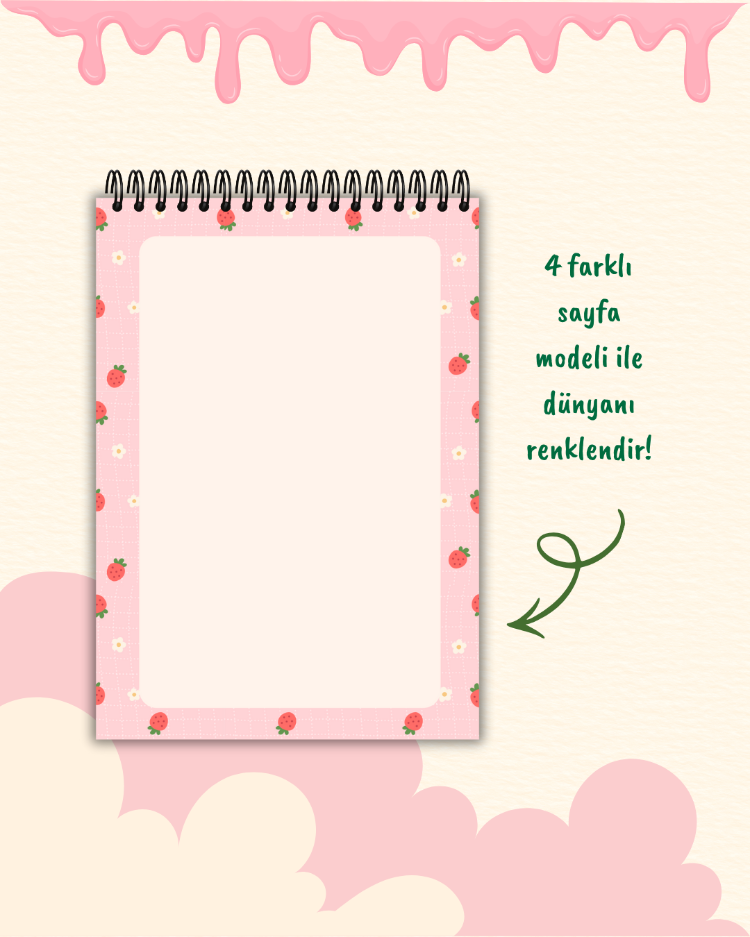 Kişiye Özel Çilek Temalı Telli Defter A5