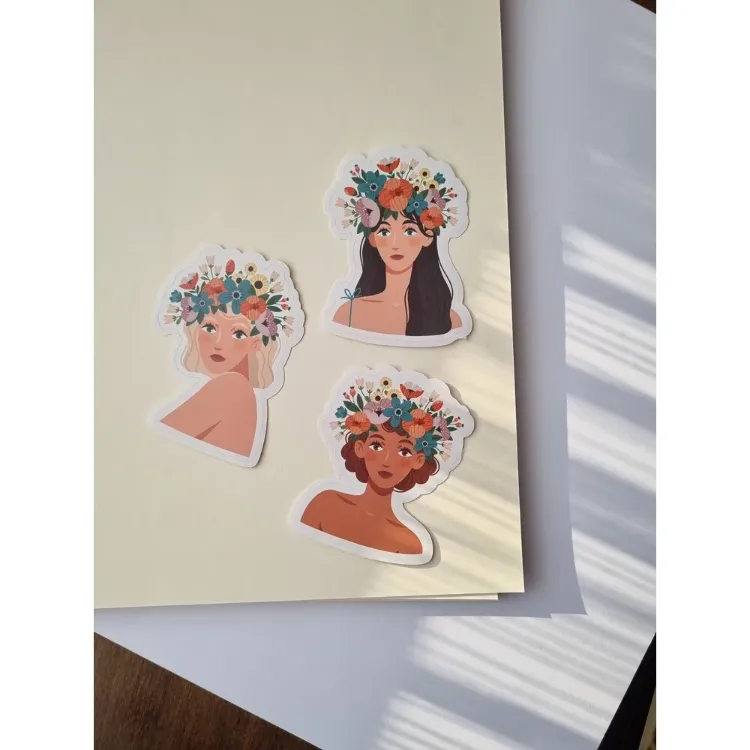 3 Adet Çiçekli Kız Sticker