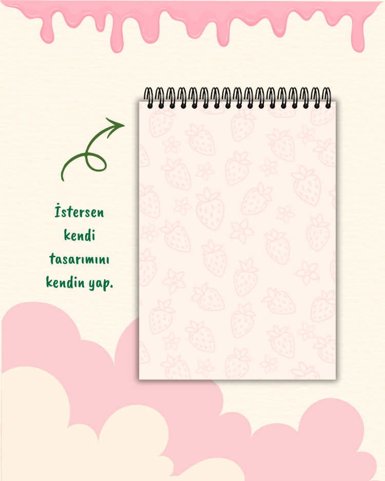 Kişiye Özel Çilek Temalı Telli Defter A5