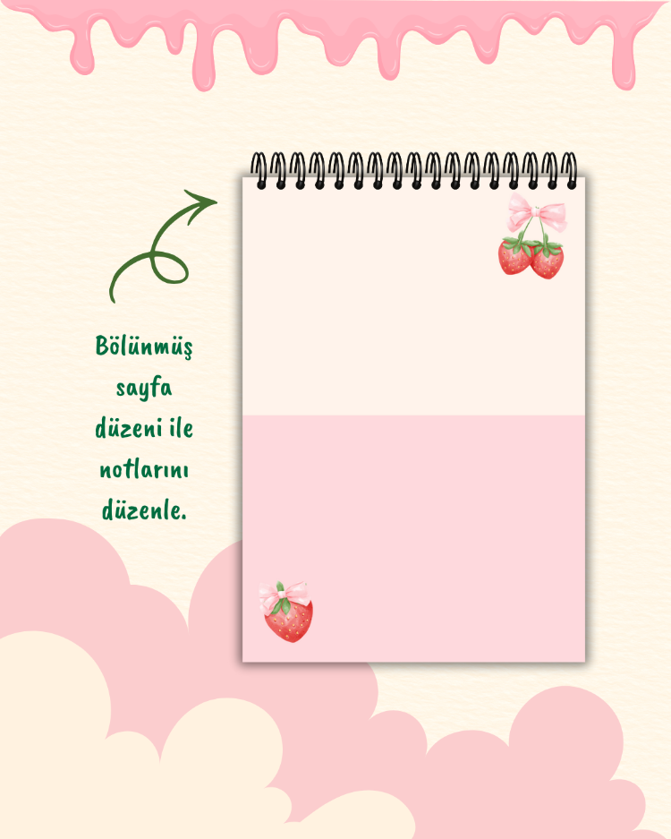 Kişiye Özel Çilek Temalı Telli Defter A5