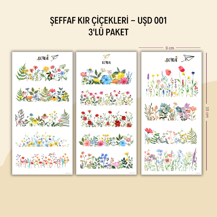 UŞD-001 3'lü Kır Çiçekleri Sticker