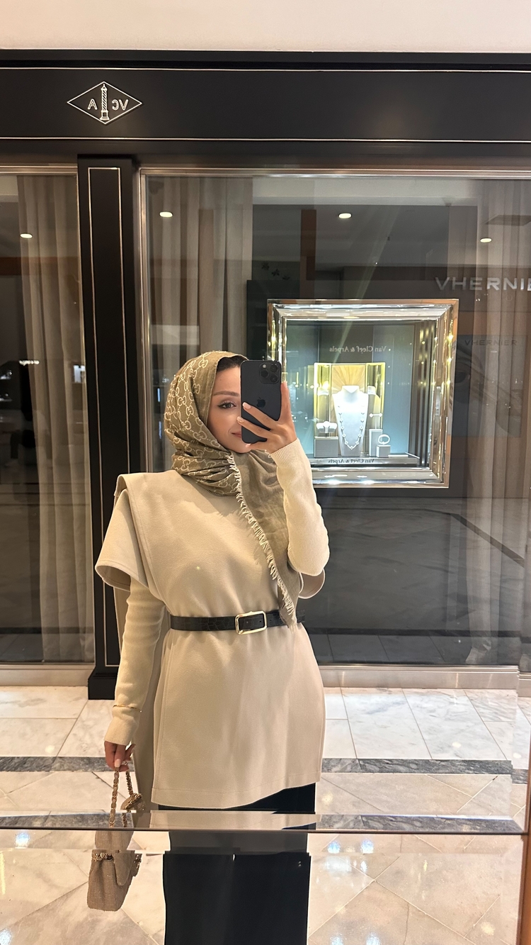 Beige Flow Kemerli Şal Panço