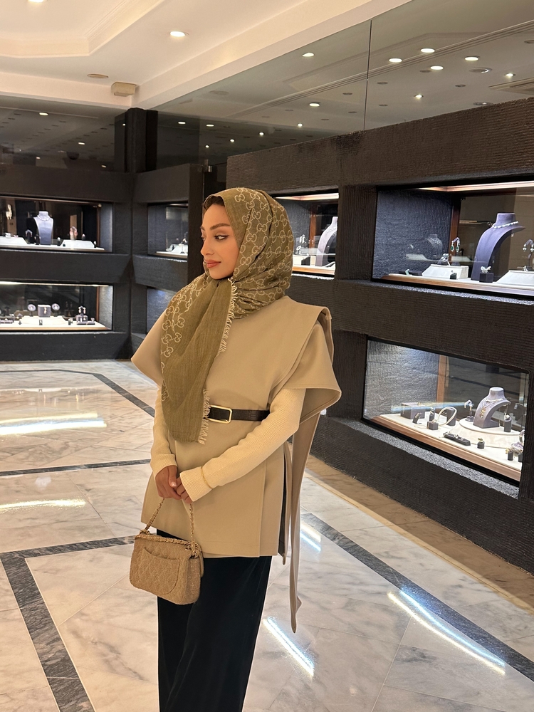 Beige Flow Kemerli Şal Panço