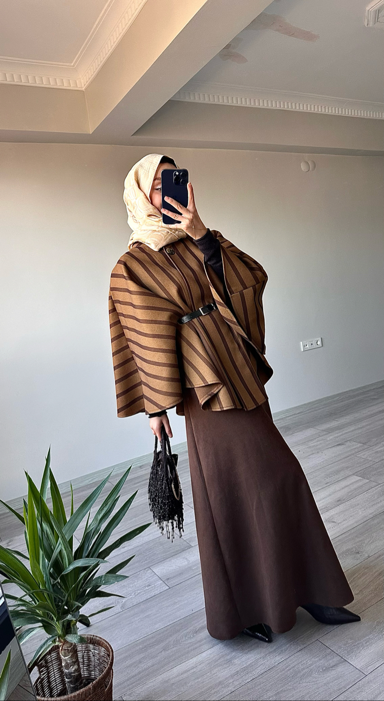 CAMEL ÇİZGİLİ PANÇO