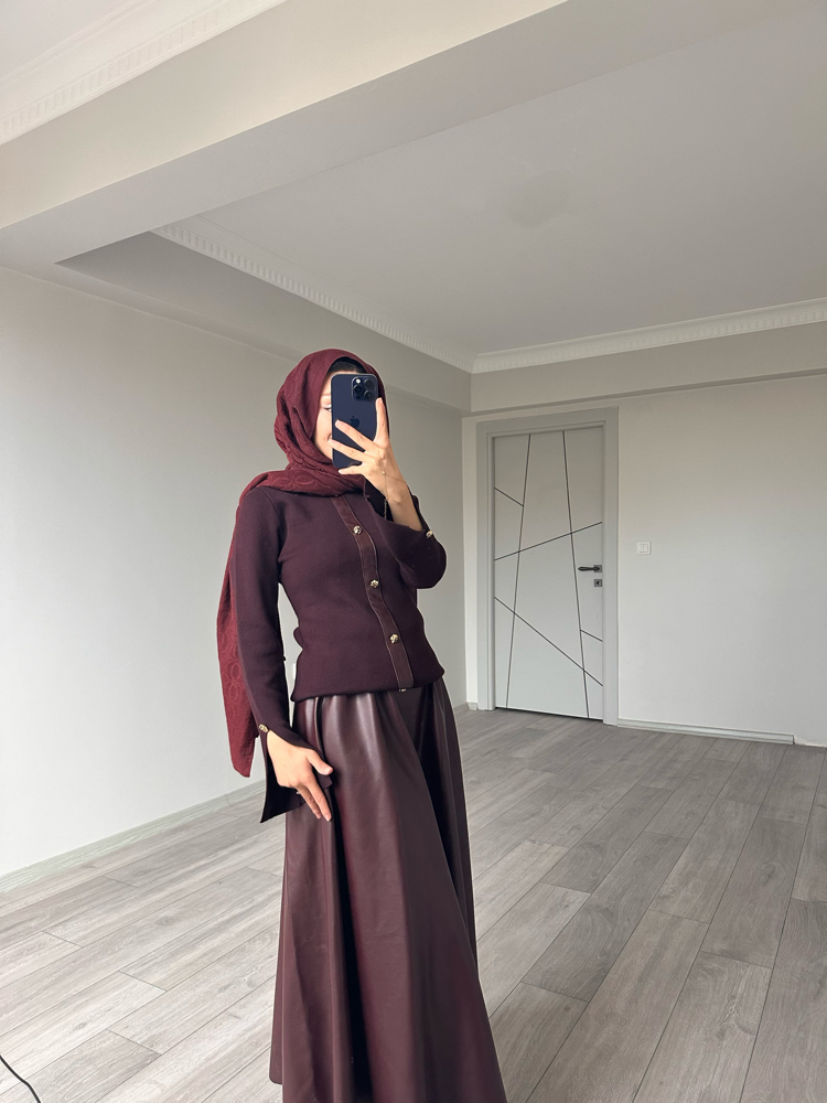 Bordo Deri Etekli Takım