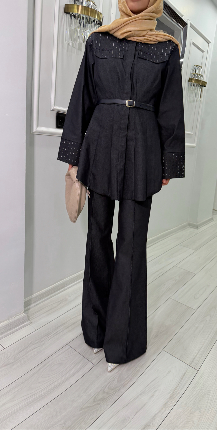 Mira Taş İşlemeli Denim Takım