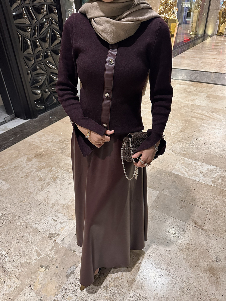 Bordo Deri Etekli Takım