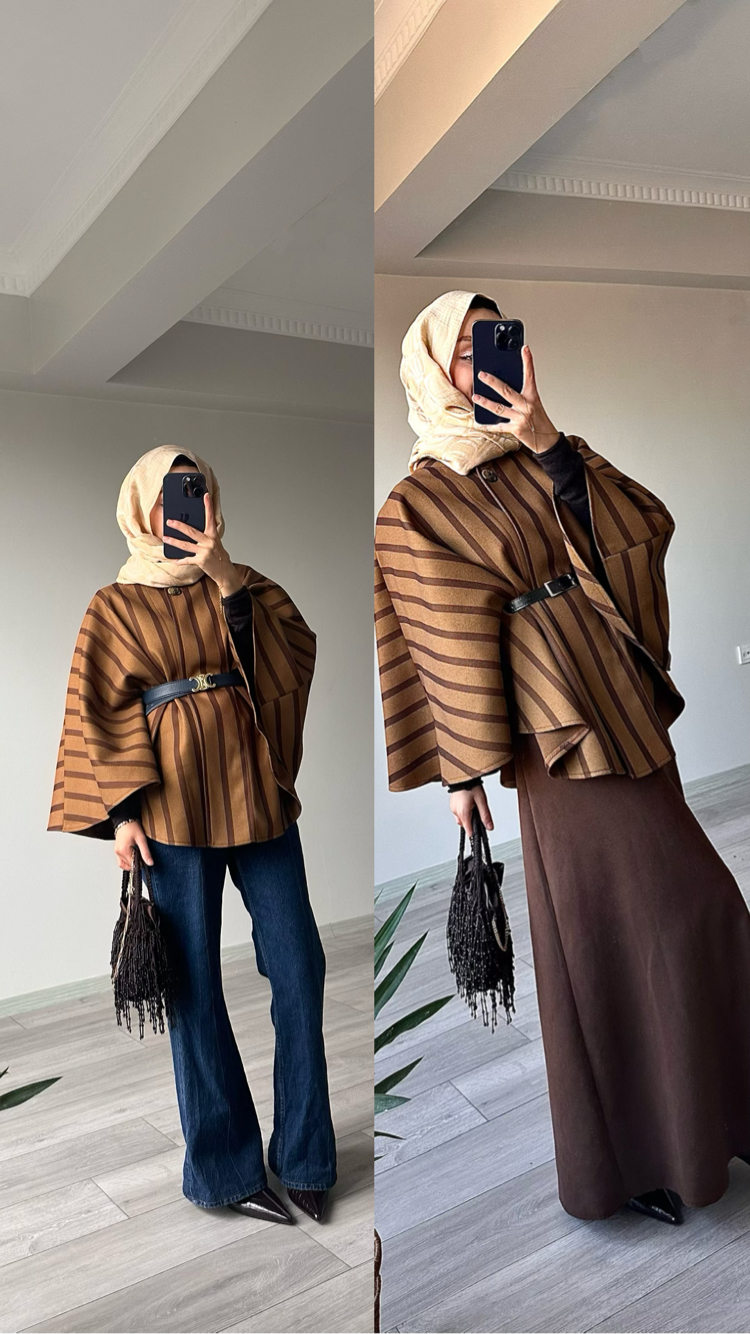 CAMEL ÇİZGİLİ PANÇO