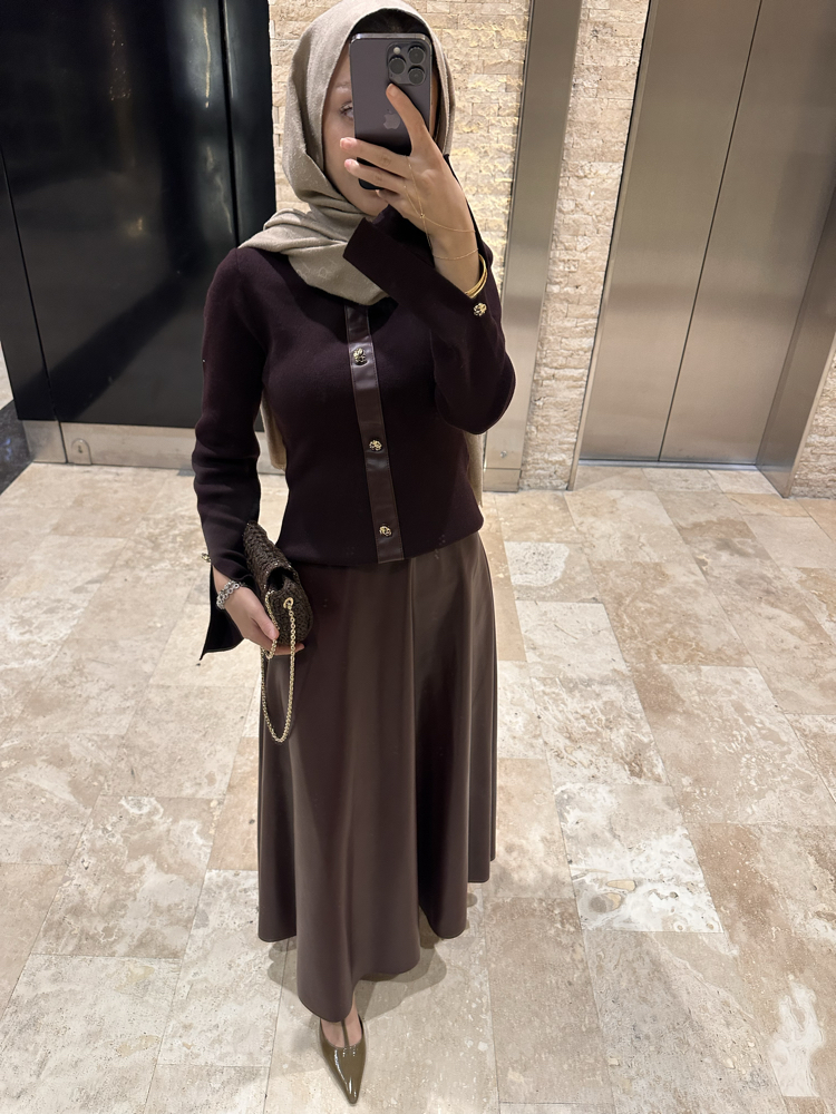Bordo Deri Etekli Takım