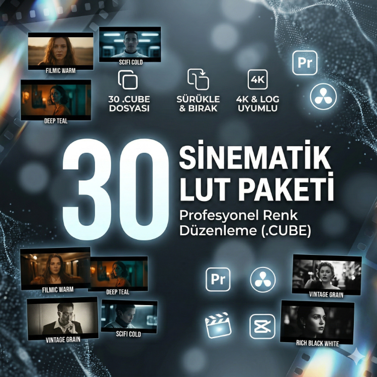 30 Premium Sinematik LUT Paketi | Profesyonel Renk Düzenleme (.CUBE)