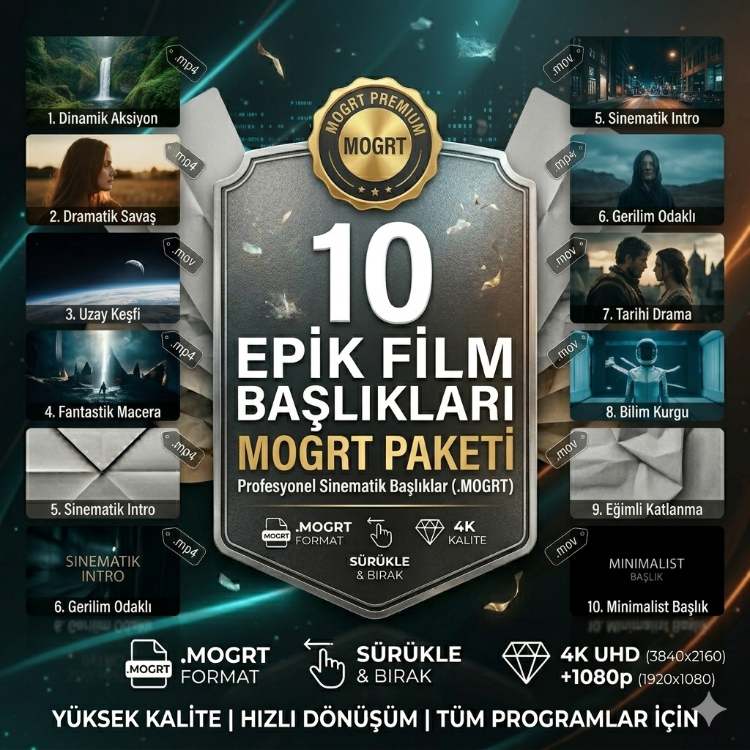Premiere Pro İçin 10'lu Epik Film Başlıkları MOGRT Paketi