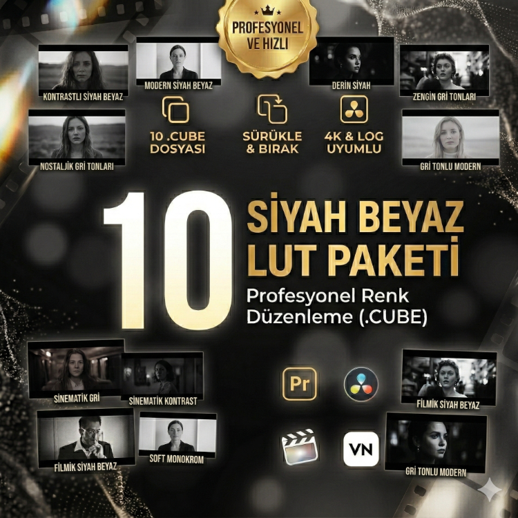 ProFilm B&W LUT Paketi: 10 Sinematik Siyah-Beyaz Renk Efekti