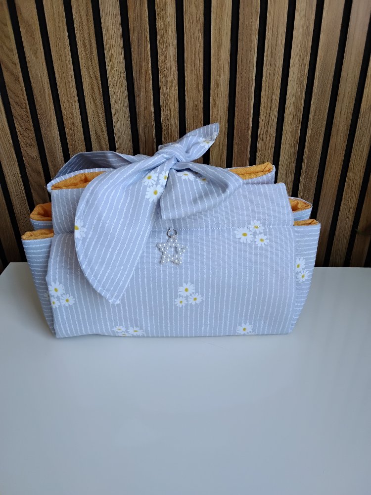Çiçek Desenli & İnci Detaylı Kumaş Organizer