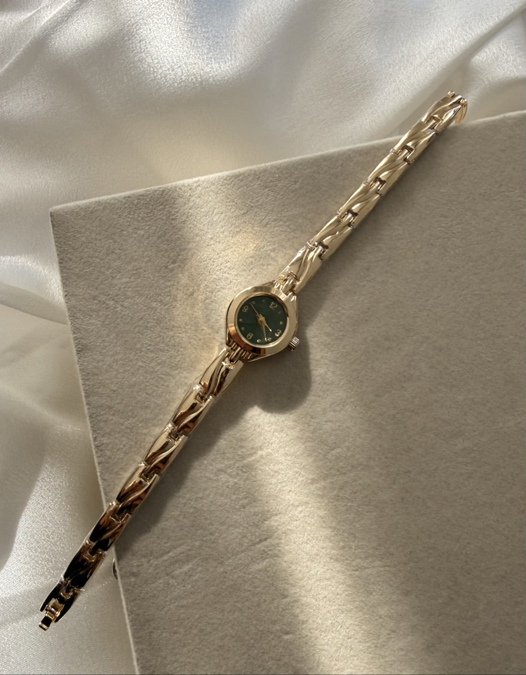 Gold mini vintage saat (yeşil kadran)