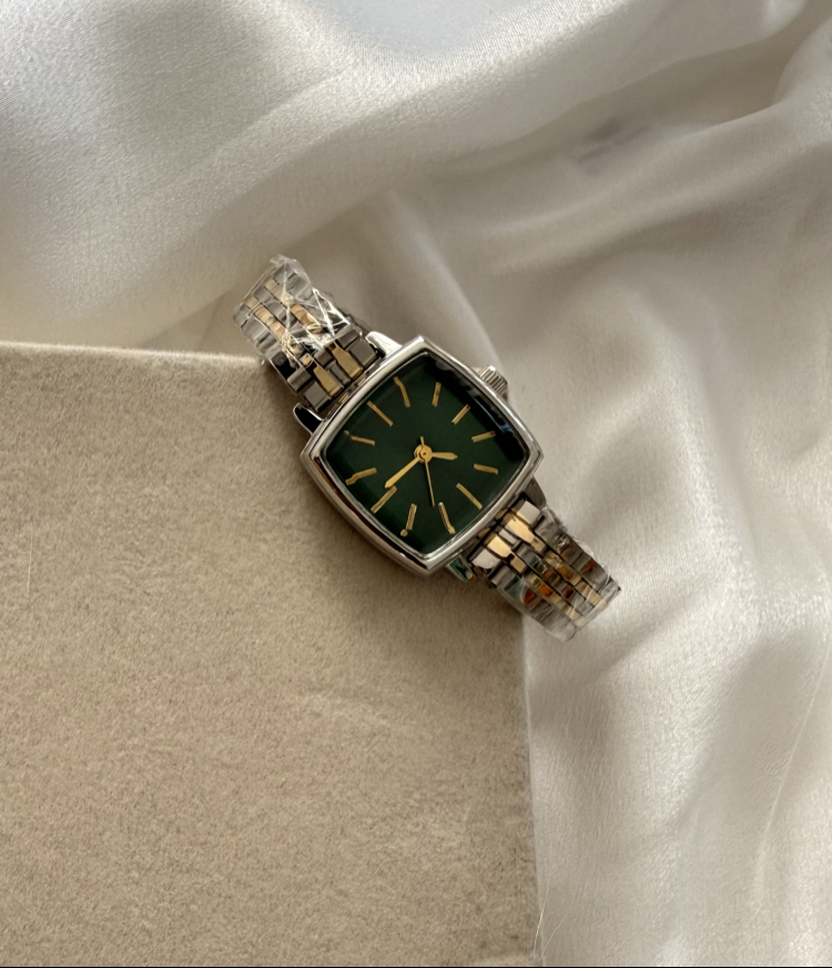 Silver vintage saat (yeşil kadran)
