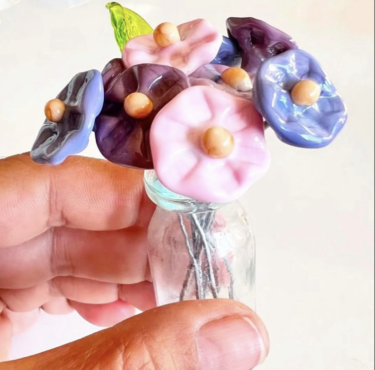 Murano Pembe Cam Çiçekler