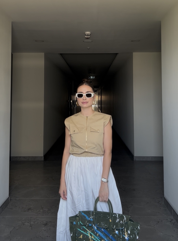 Cream Poplin Elbise