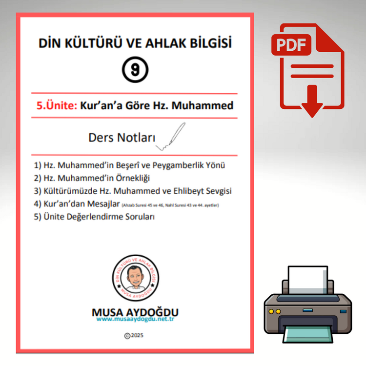 9.Sınıf-5.Ünite:Kur'an'a Göre Hz. Muhammed-Ders Notu-Etkinliker-CA