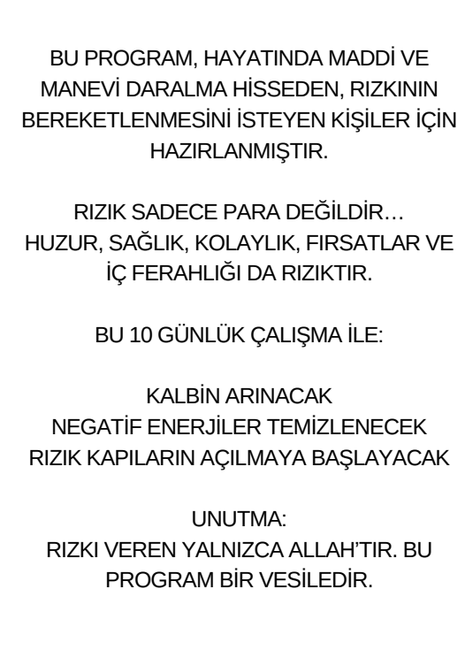 “10 GÜNLÜK RIZIKBEREKET ARTIRMAPROGRAMI”
