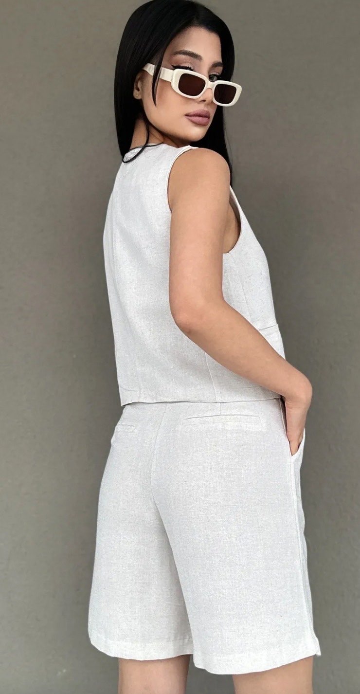 Zara Model Keten Yelek-Şort Takım