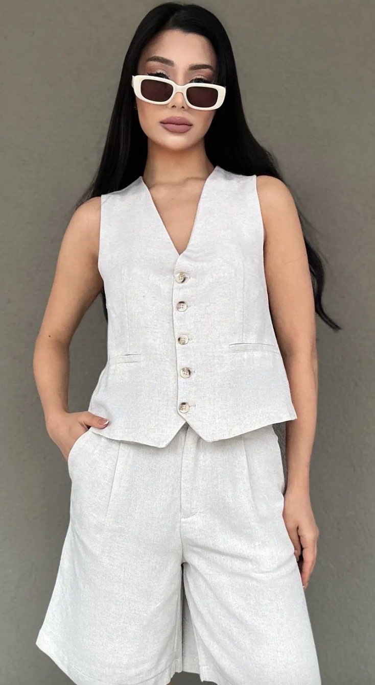 Zara Model Keten Yelek-Şort Takım