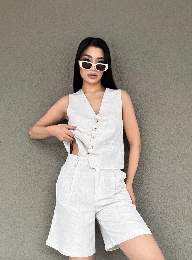 Zara Model Keten Yelek-Şort Takım