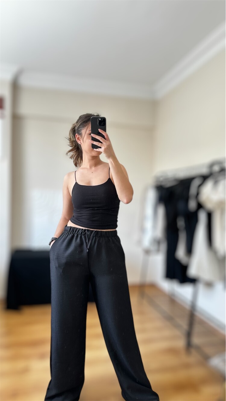 Siyah Sofia Keten Pantalon 
