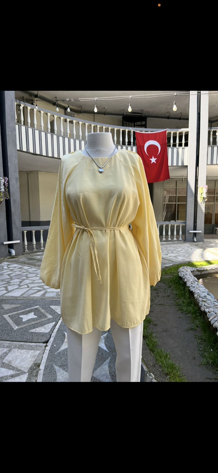 Kadın Balon Kol Bel Bağlamalı Gömlek