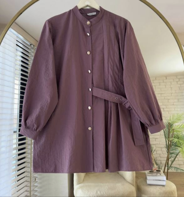 Oversize Paraşüt Kumaş Kuşaklı Gömlek