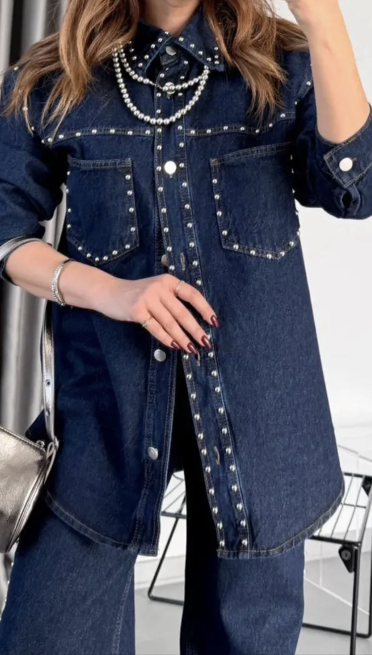 Taşlı Denim Takım