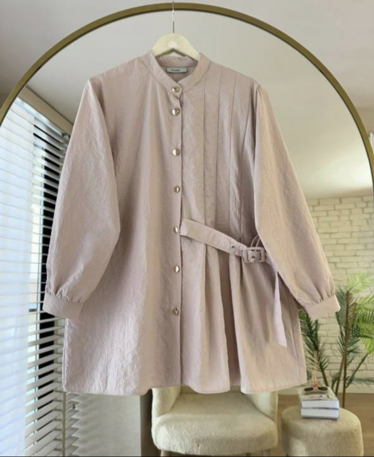 Oversize Paraşüt Kumaş Kuşaklı Gömlek