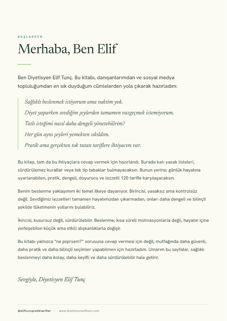Dengeli Mutfak E-Kitabı | Diyetisyen Elif Tunç - 120 Sağlıklı ve Lezzetli Tarif
