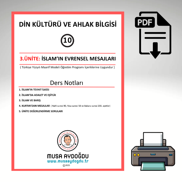 10.Sınıf 3.Ünite-İslam’ın Evrensel Mesajları-Ders Notu ve Etkinliker-CA
