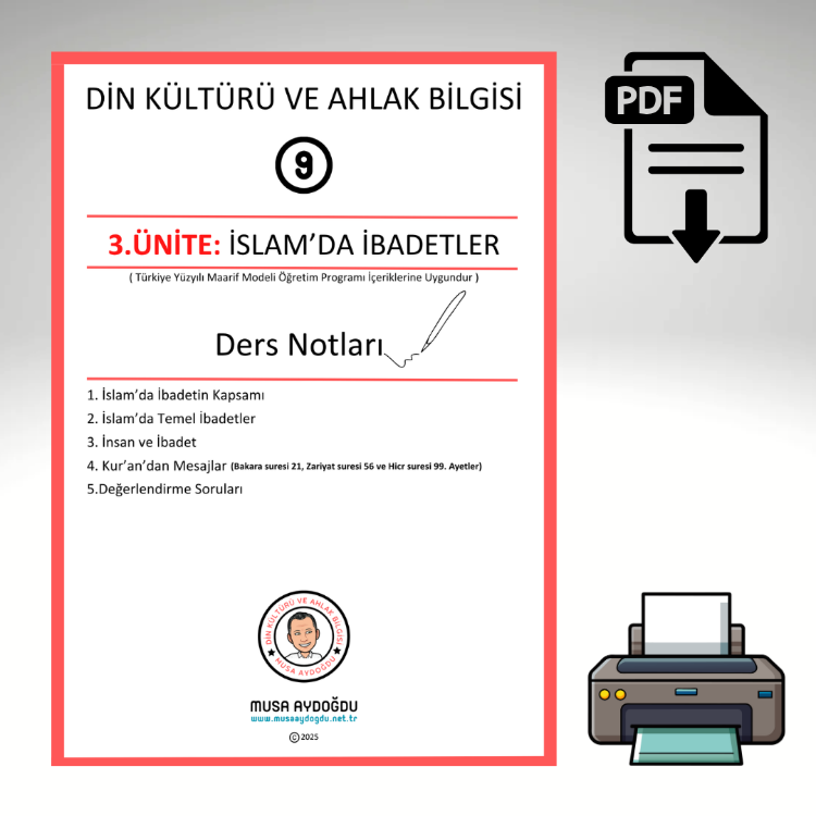 9.Sınıf 3.Ünite: İslam'da İbadetler-Ders Notu-Etkinlik-CA-Maarif Modeli